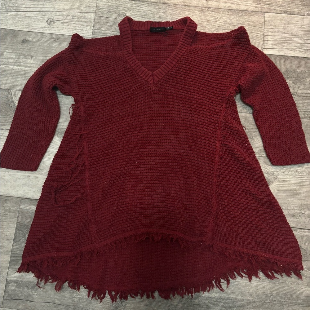 blu pepper open shoulder hi low v neck sweater